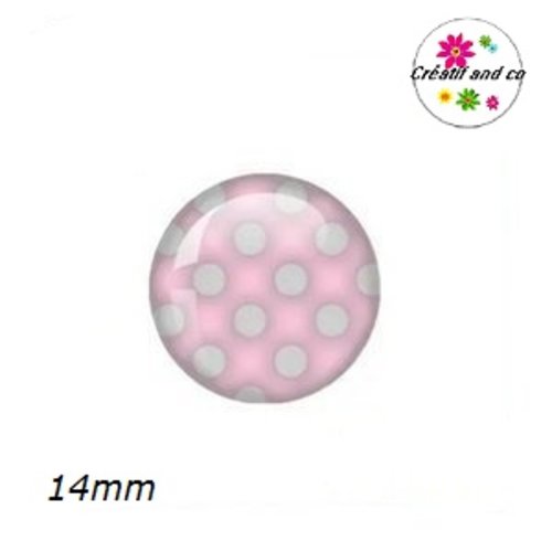 X2 cabochons rose à pois blanc 14mm