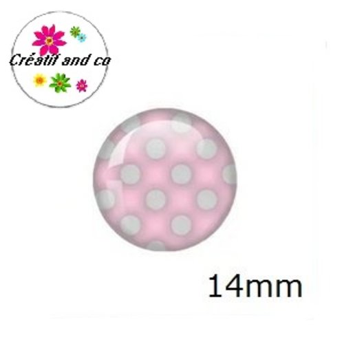 X2 cabochons rose à pois blanc 14mm