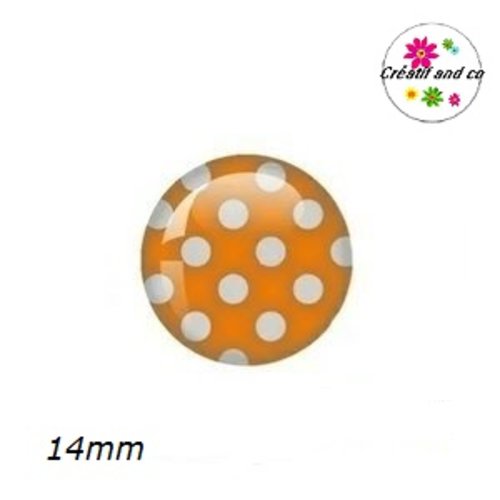 X2 cabochons orange à pois blanc 14mm