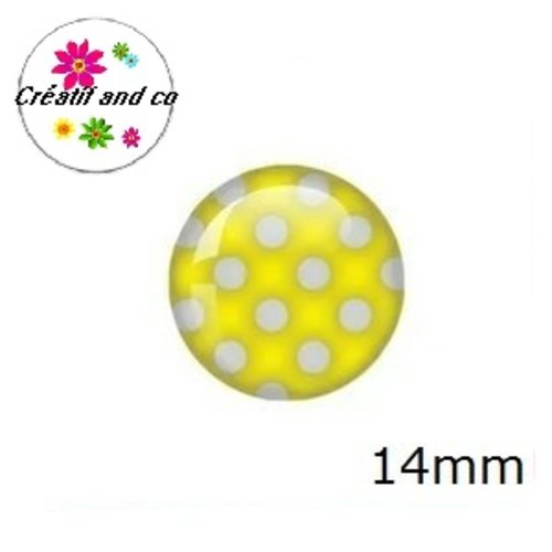 X2 cabochons jaune à pois blanc 14mm