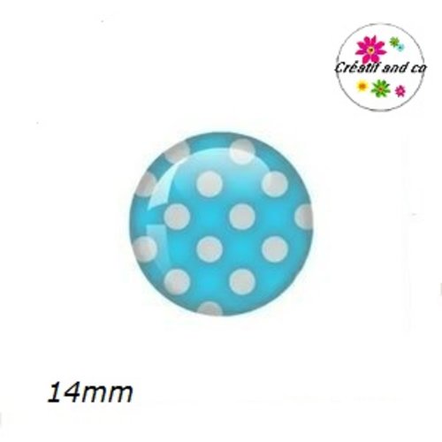X2 cabochons bleu à pois blanc 14mm