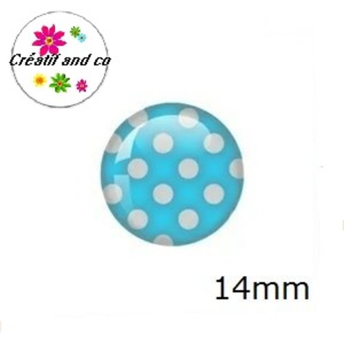X2 cabochons bleu à pois blanc 14mm