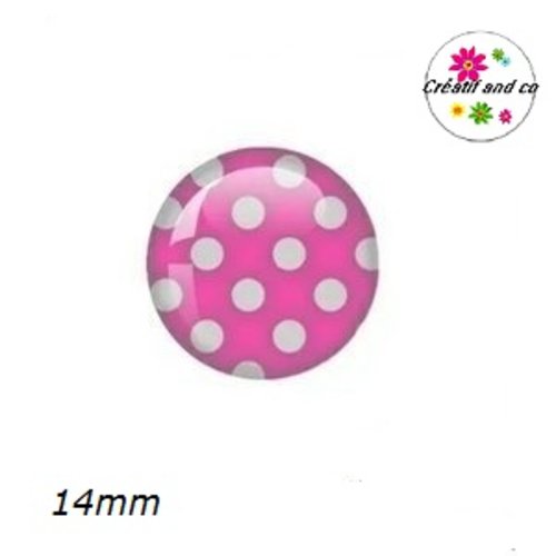 X2 cabochons fuchsia à pois blanc 14mm