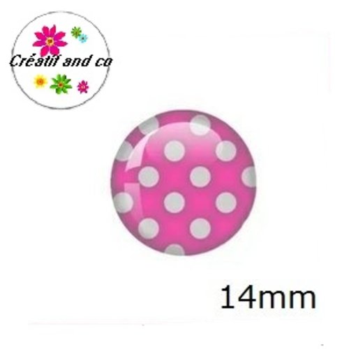 X2 cabochons fuchsia à pois blanc 14mm
