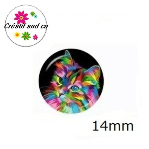 X2 cabochons chat coloré 14mm