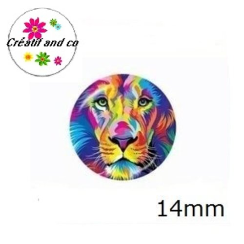 X2 cabochons lion coloré 14mm