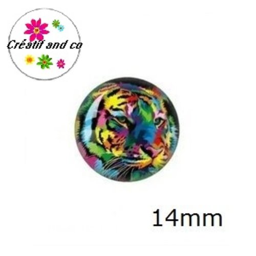 X2 cabochons tigre coloré 14mm