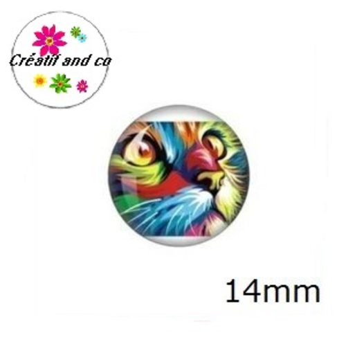 X2 cabochons chat coloré 14mm