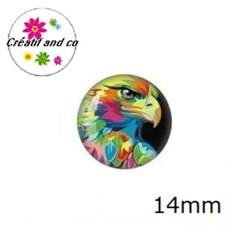 X2 cabochons aigle coloré 14mm