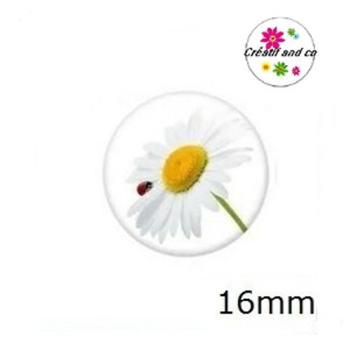X2 cabochons pâquerette blanche 16mm