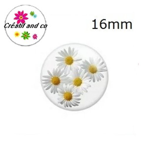 X2 cabochons pâquerettes blanches 16mm