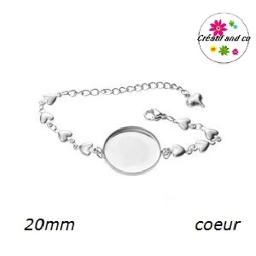 Bracelet coeur acier inoxydable pour cabochon 20mm