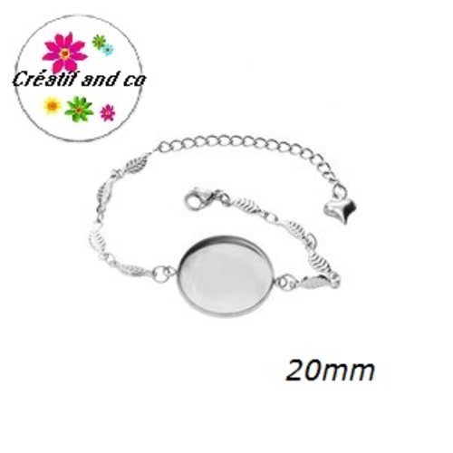 Bracelet feuille acier inoxydable pour cabochon 20mm