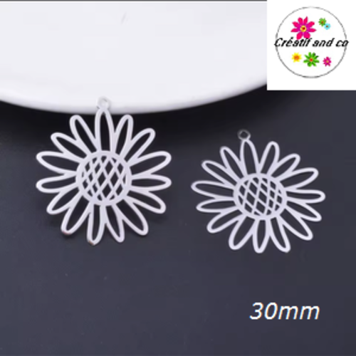 Breloque estampe tournesol argent 30mm