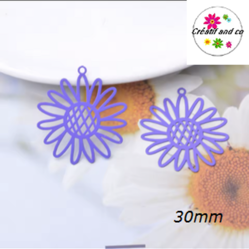 Breloque estampe tournesol mauve 30mm