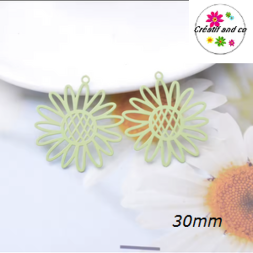 Breloque estampe tournesol vert clair 30mm