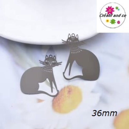 Breloque estampe chat marron 36mm