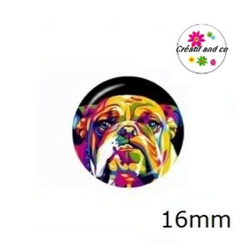 X2 cabochons bouledogue coloré 16mm