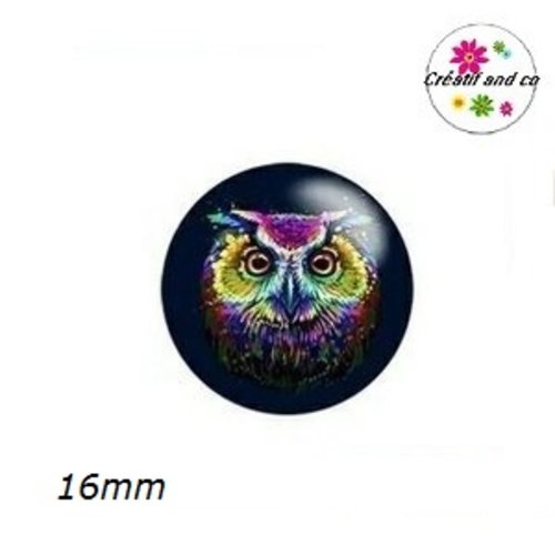 X2 cabochons hibou coloré 16mm