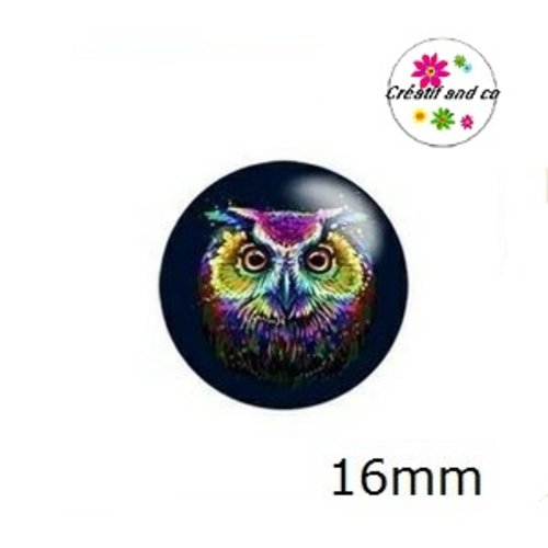 X2 cabochons hibou coloré 16mm