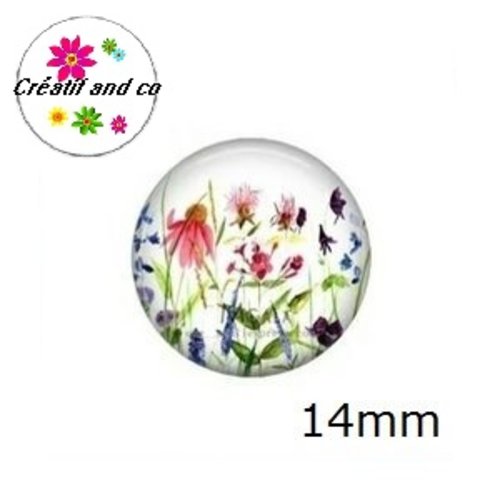 X2 cabochons fleuri 14mm