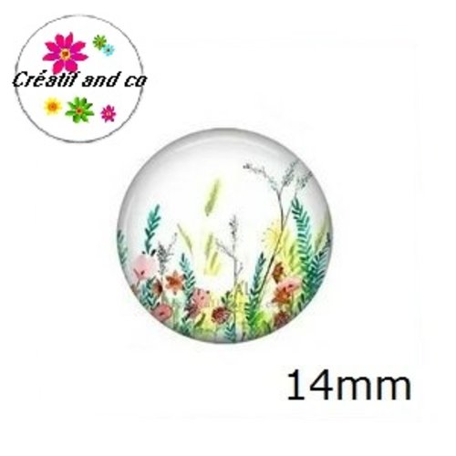X2 cabochons fleuri 14mm