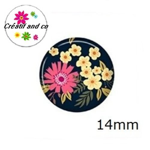 X2 cabochons fleuri 14mm