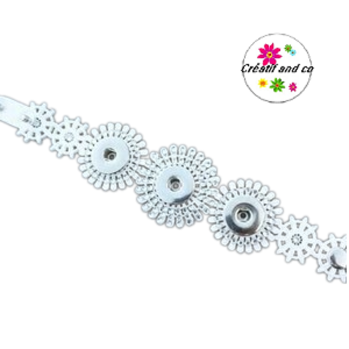 Bracelet blanc et strass pour trio de bouton pression