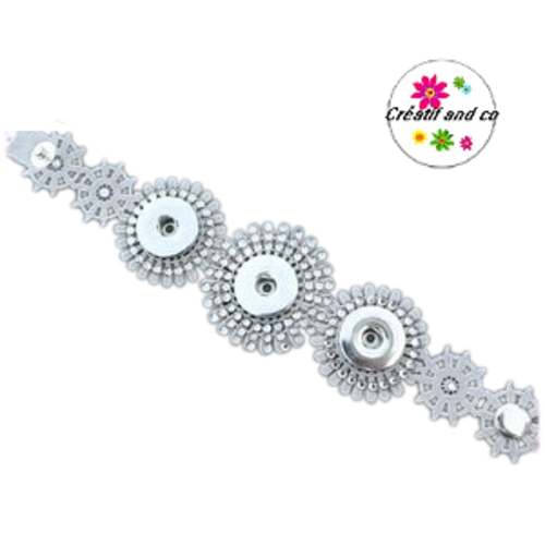 Bracelet gris anthracite et strass pour trio de bouton pression
