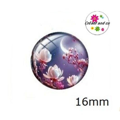 X2 cabochons fleuri 16mm
