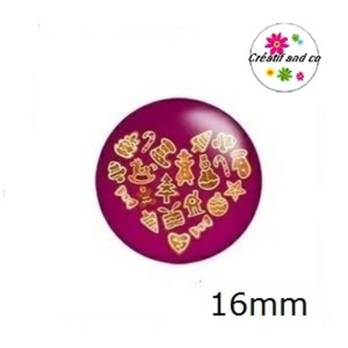 X2 cabochons coeur de noël 16mm