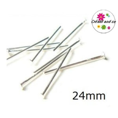 X50 tiges tête plate argentées 24mm