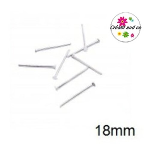 X50 tiges tête plate argentées 18mm