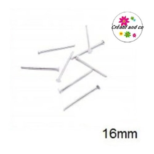 X50 tiges tête plate argentées 16mm