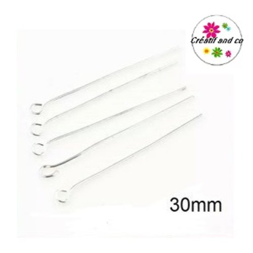 X50 tiges à oeillet argentées 30mm