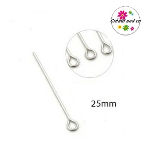 X50 tiges à oeillet argentées 25mm