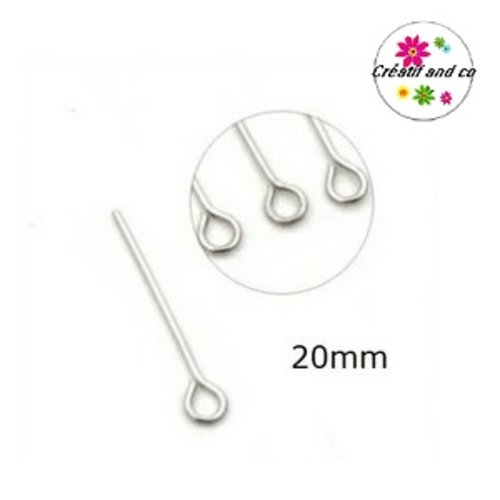 X50 tiges à oeillet argentées 20mm