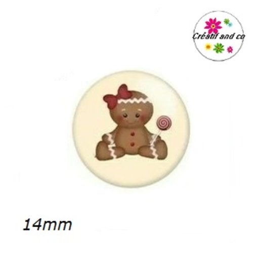 X2 cabochons pain d'épice noël 14mm