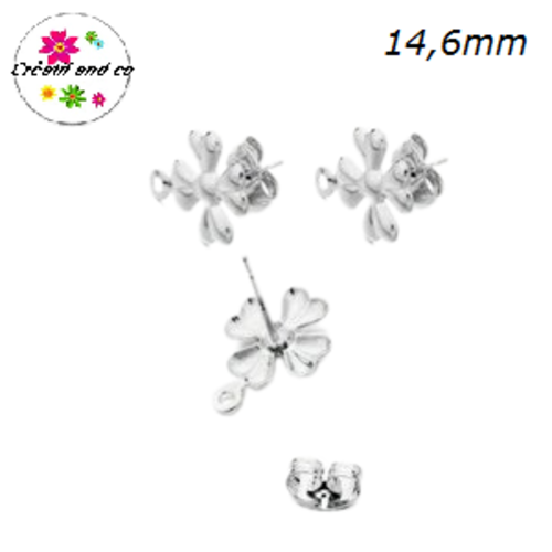 Puce oreille fleur acier inoxydable avec anneau