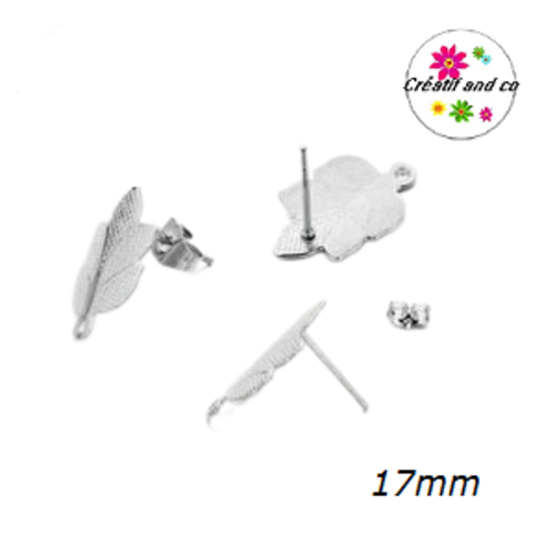 Puce oreille feuille acier inoxydable avec anneau