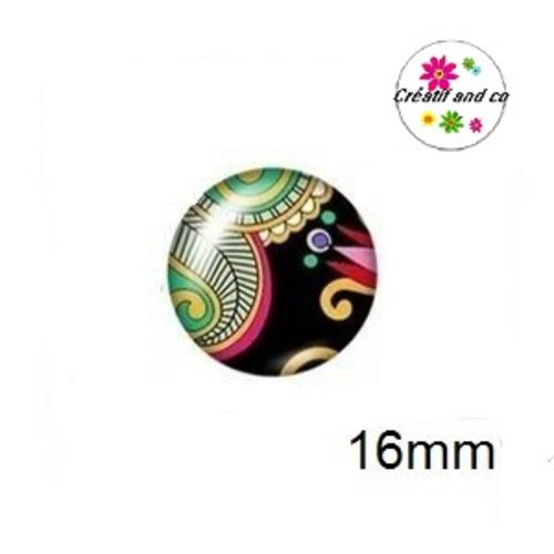 X2 cabochons fleuris colorés fond noir 16mm