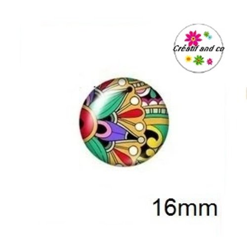 X2 cabochons fleuris colorés fond noir 16mm
