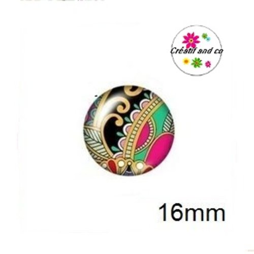 X2 cabochons fleuris colorés fond noir 16mm