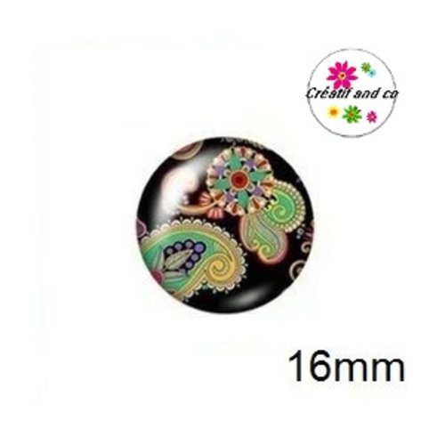 X2 cabochons fleuris colorés fond noir 16mm
