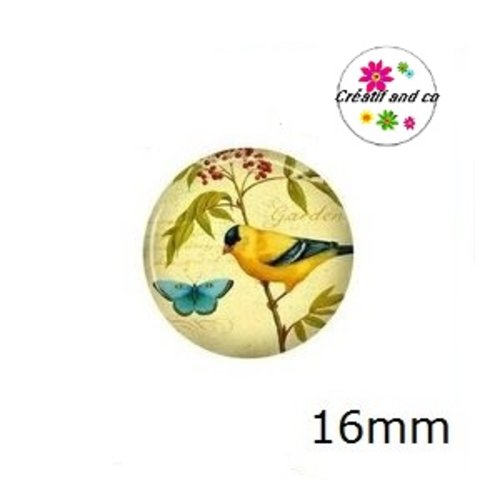 X2 cabochons oiseau 16mm