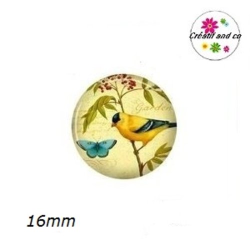 X2 cabochons oiseau 16mm