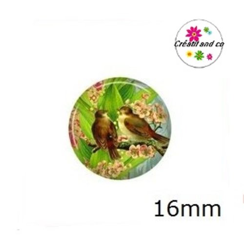 X2 cabochons oiseau 16mm