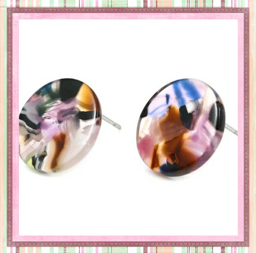 Clou oreille cercle rose acrylique et tige argent 925 - Un grand marché