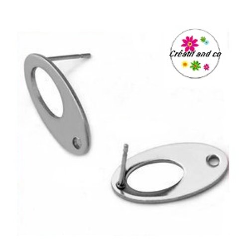 Supports boucles d'oreilles ovales acier inoxydable 9x18,5mm