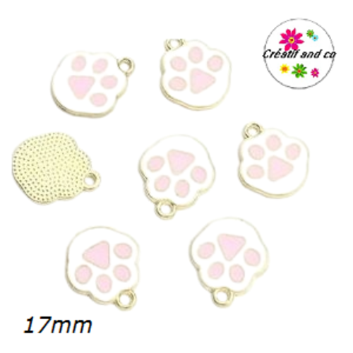 Breloque empreinte chat/chien rose émail